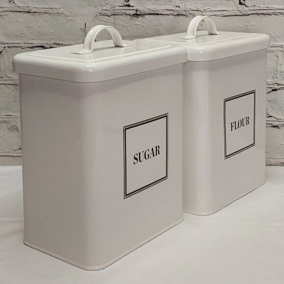 MARTHA STEWART WHITE ENAMEL CANISTER TWO PIECE SET - Picture 3 of 16